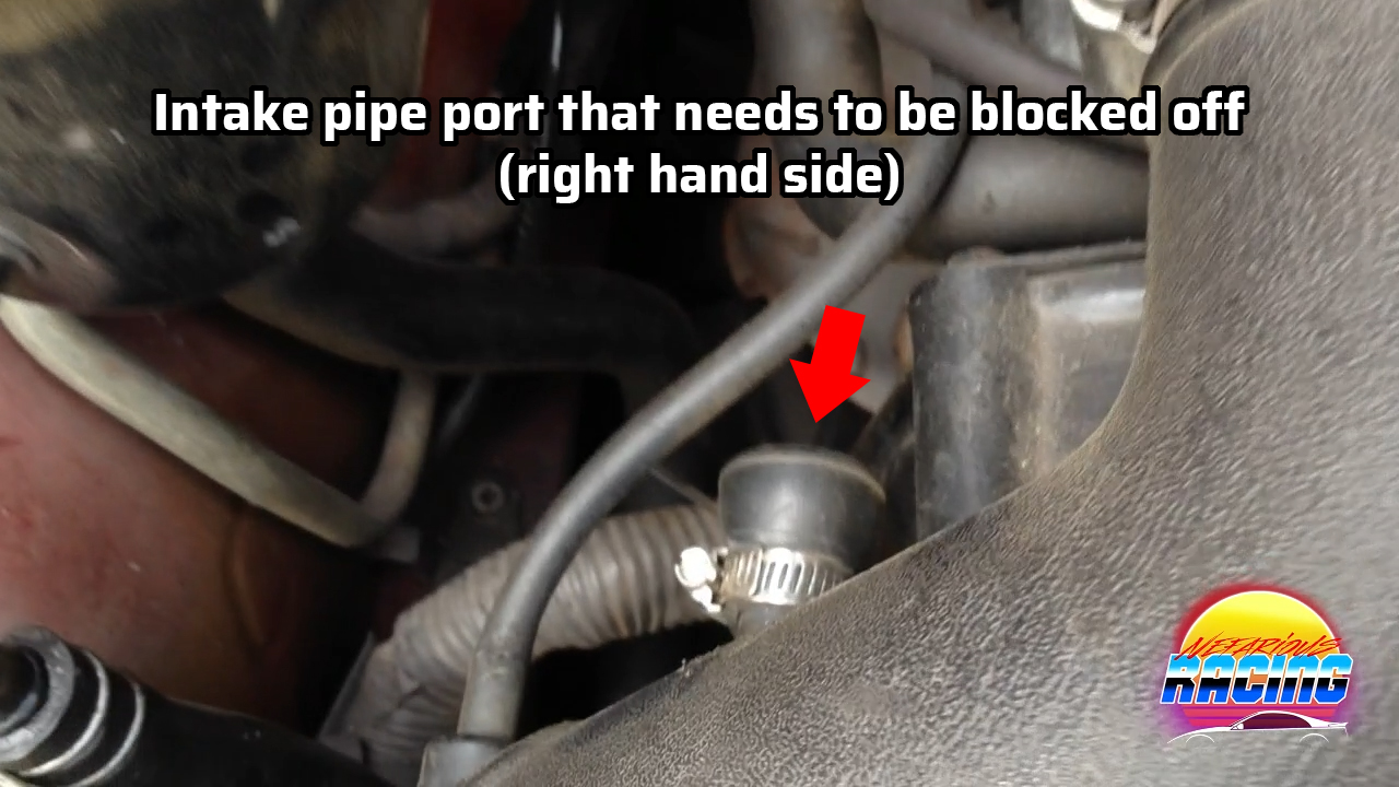 Location of intake pipe ports that need to be blocked off when installing a catch can on Nissan 300zx Z32